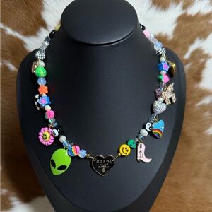 Upcycled Prada Pendant Beaded Charm Necklace